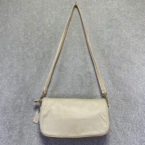 Cabin Creek Genuine Leather Crossbody Bag Ivory Cream Flap Closure Gold Hardware